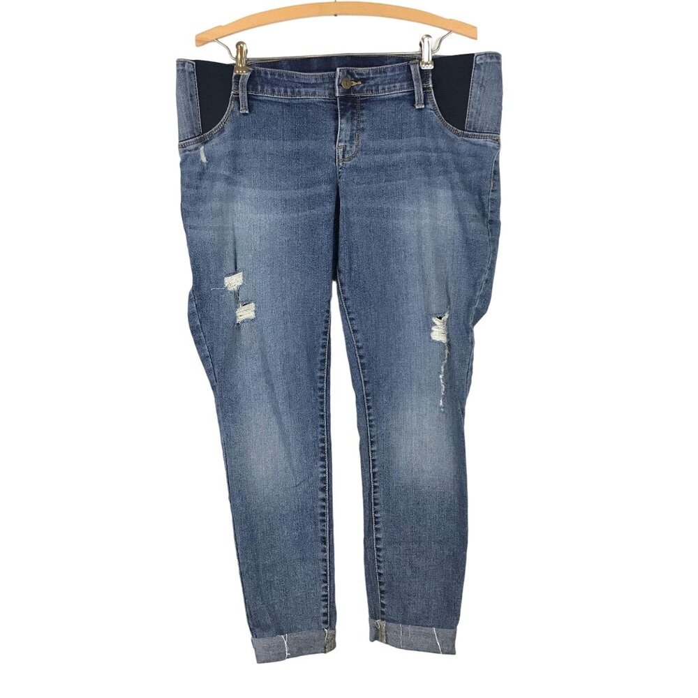 Isabel Maternity 12 Skinny Distressed Blue Jeans Distressed Cuffed Side Panel